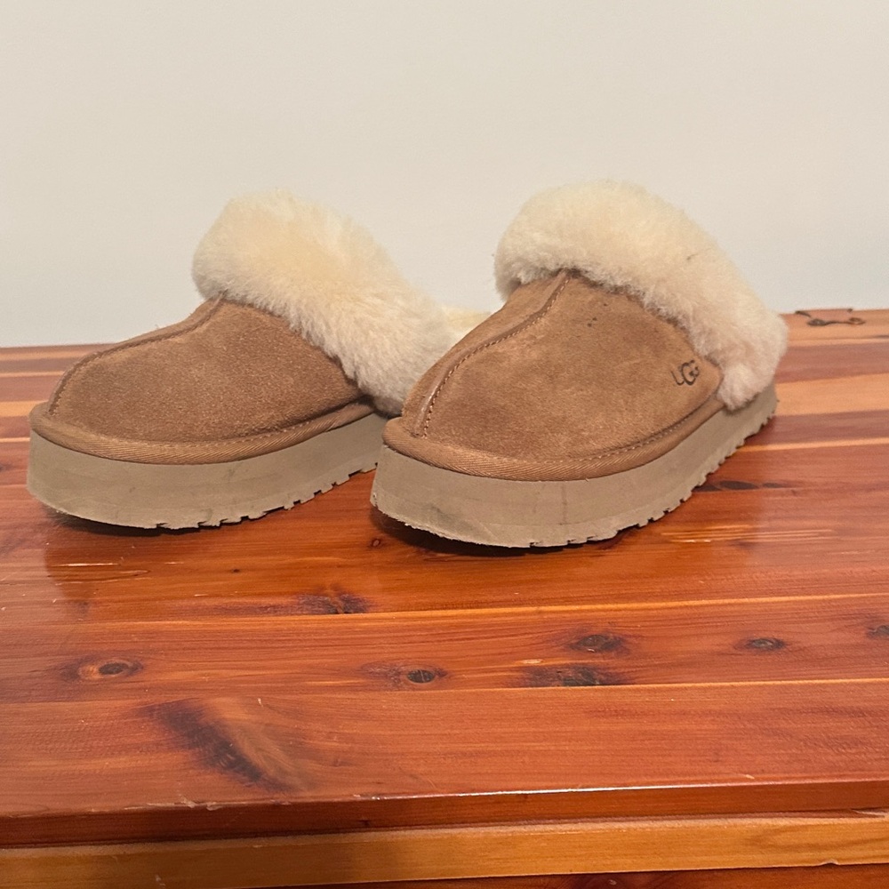 UGG Women's Brown Suede Slippers with Cream Fur